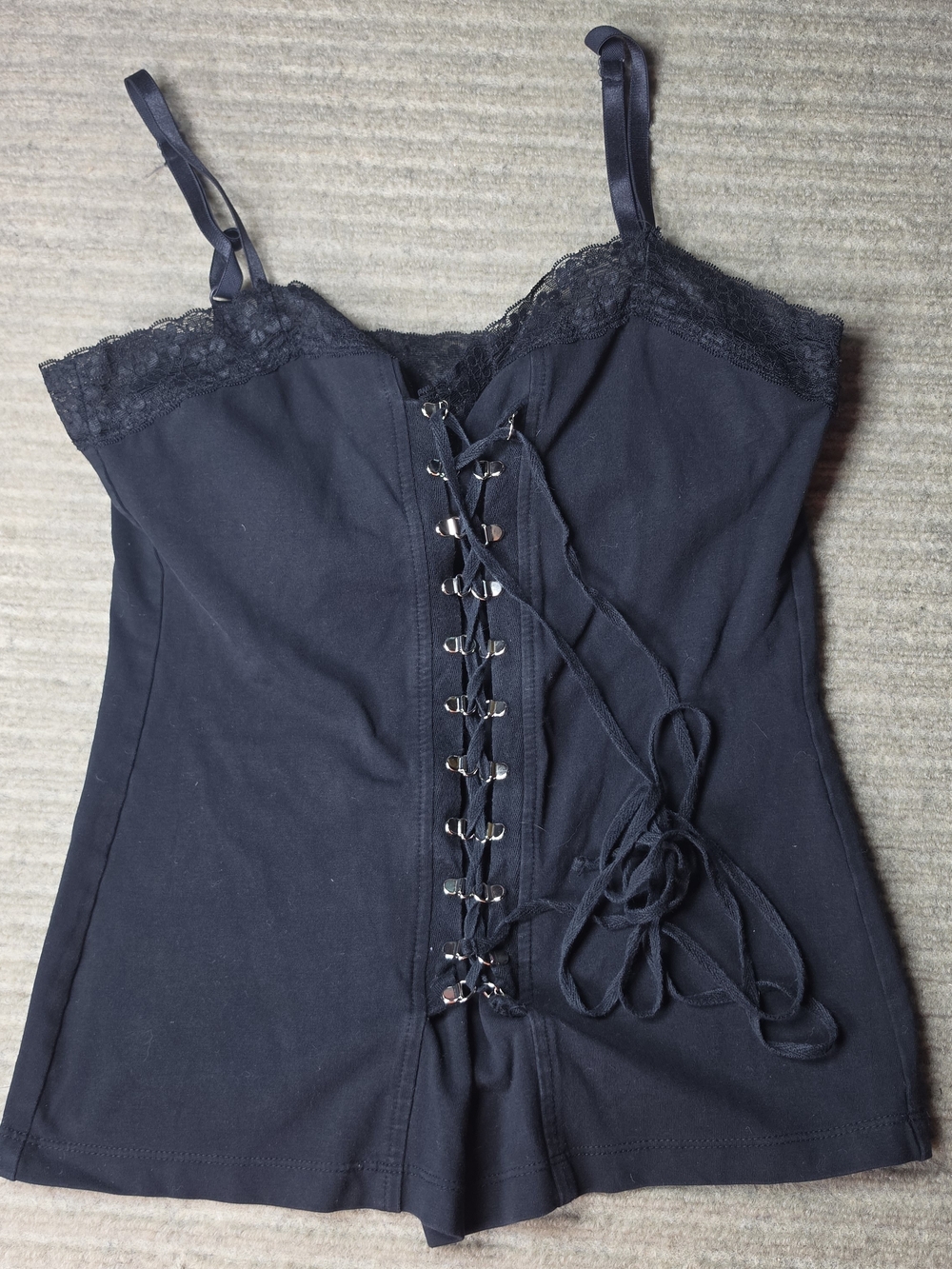 Vintage Medium Black Corset Tank Top Lace Up Women’s Coquette Y2k
